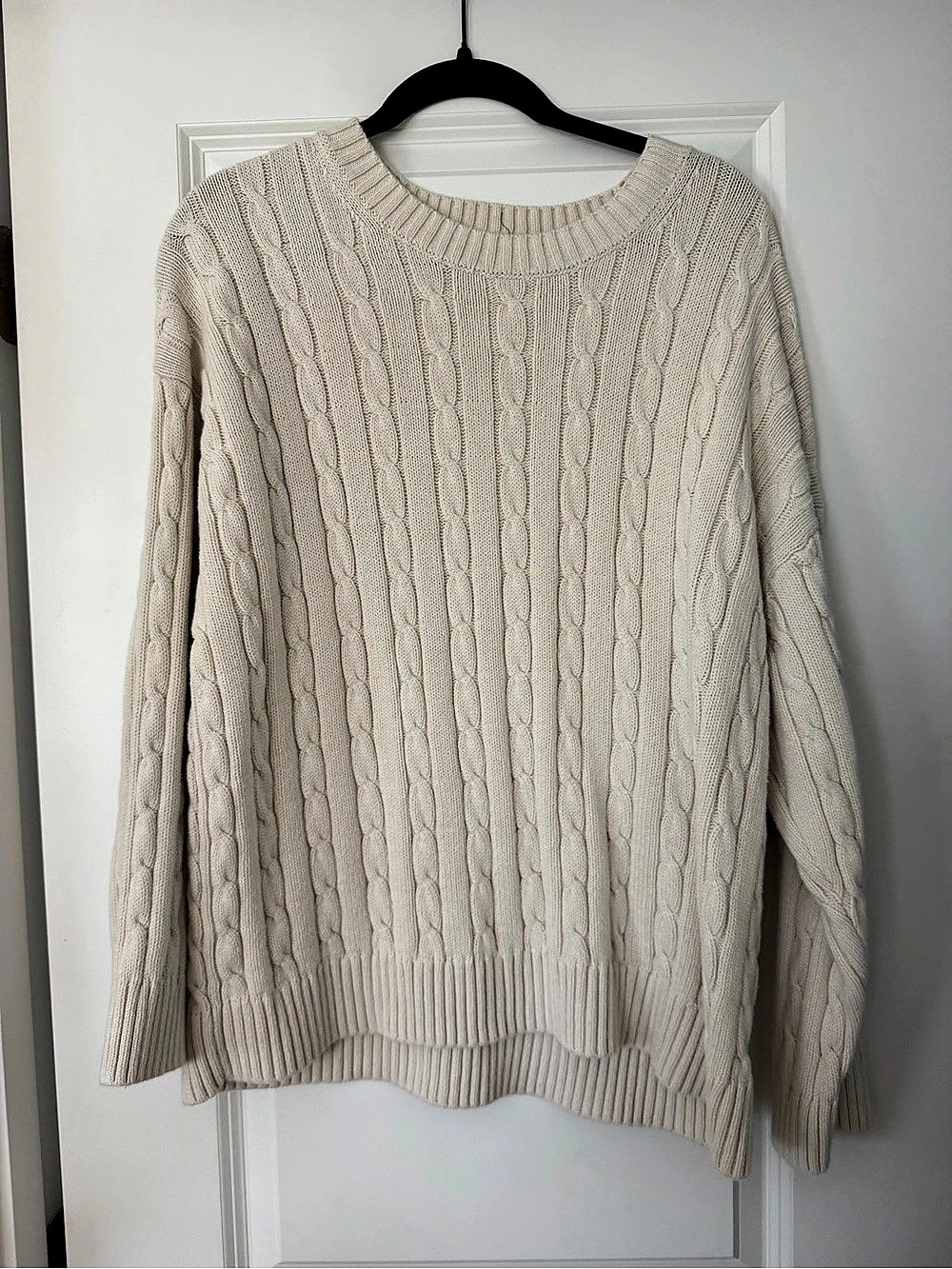 Cable Knit Crewneck Sweater in Cream